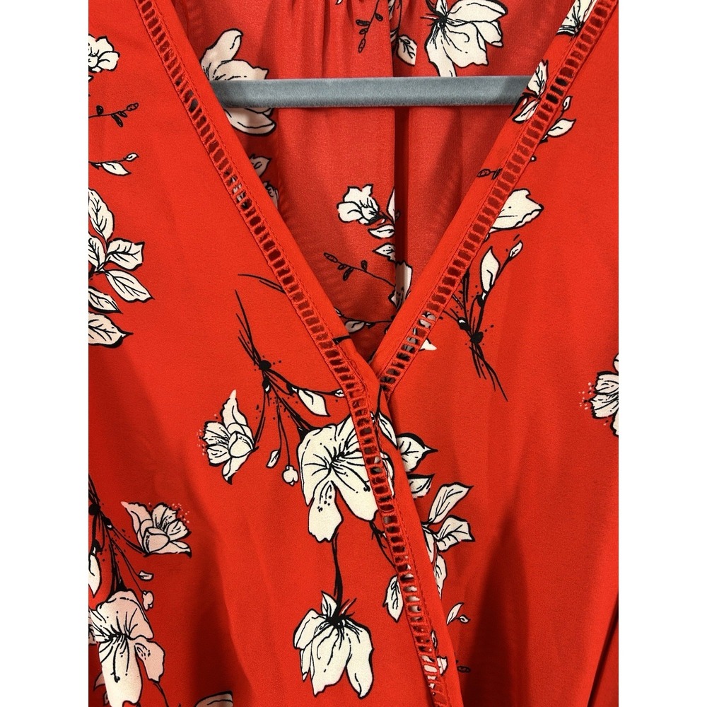 Sienna Sky Red Floral Wrap Dress L Boho Cottagecore Romantic V-Neck Mini Flutter - Picture 3 of 10